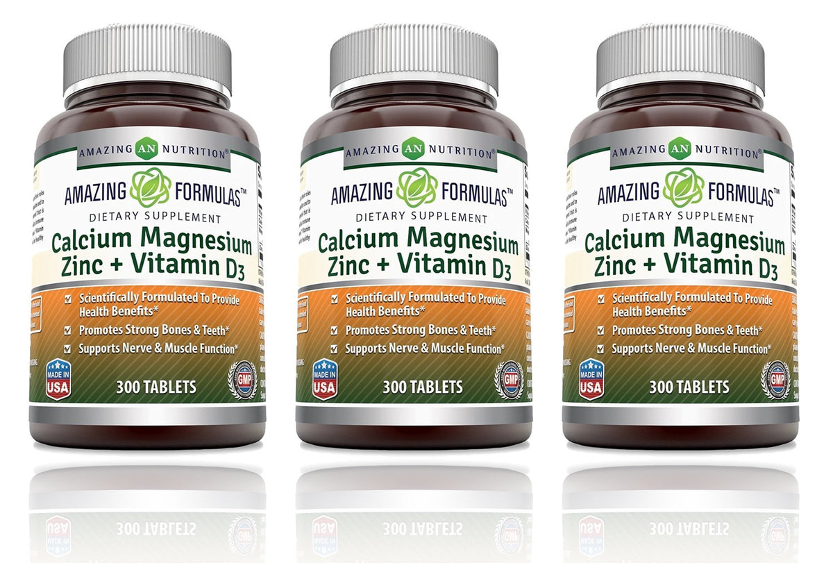 Amazing Nutrition Calcium Magnesium Zinc 300 Tablets Supplement front view