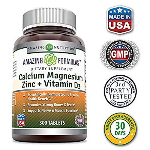 Amazing Nutrition Calcium Magnesium Zinc 300 Tablets Supplement side view