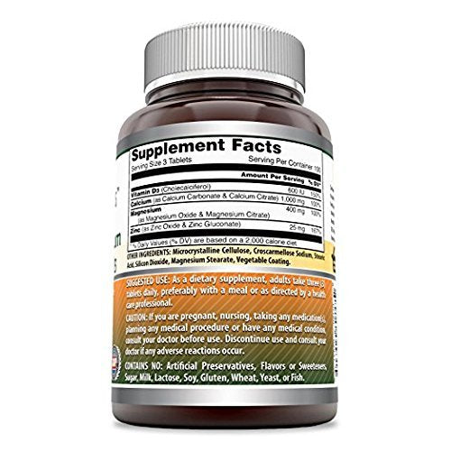 Amazing Nutrition Calcium Magnesium Zinc 300 Tablets Supplement with dosage information