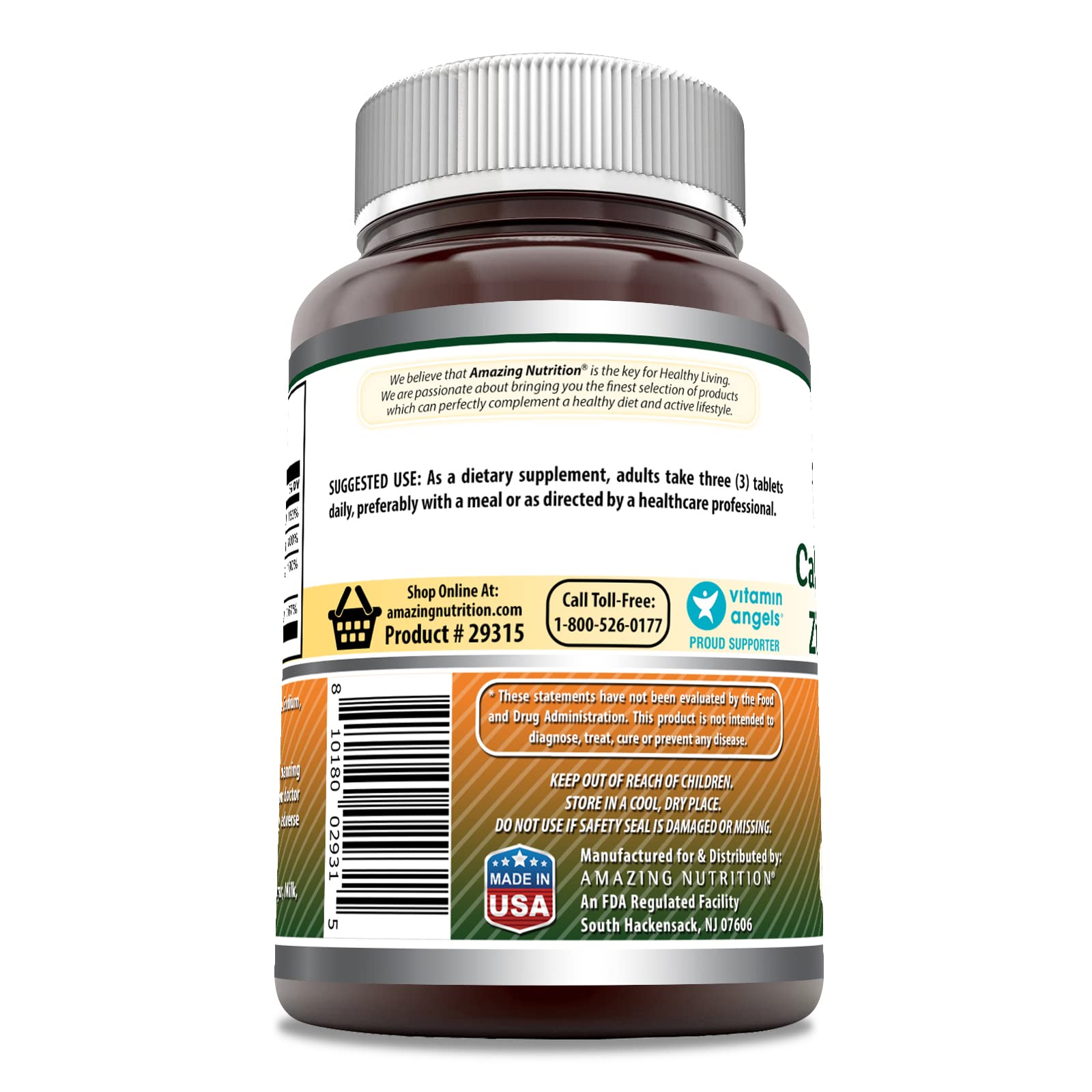 Amazing Nutrition Calcium Magnesium Zinc D3 Supplement back label