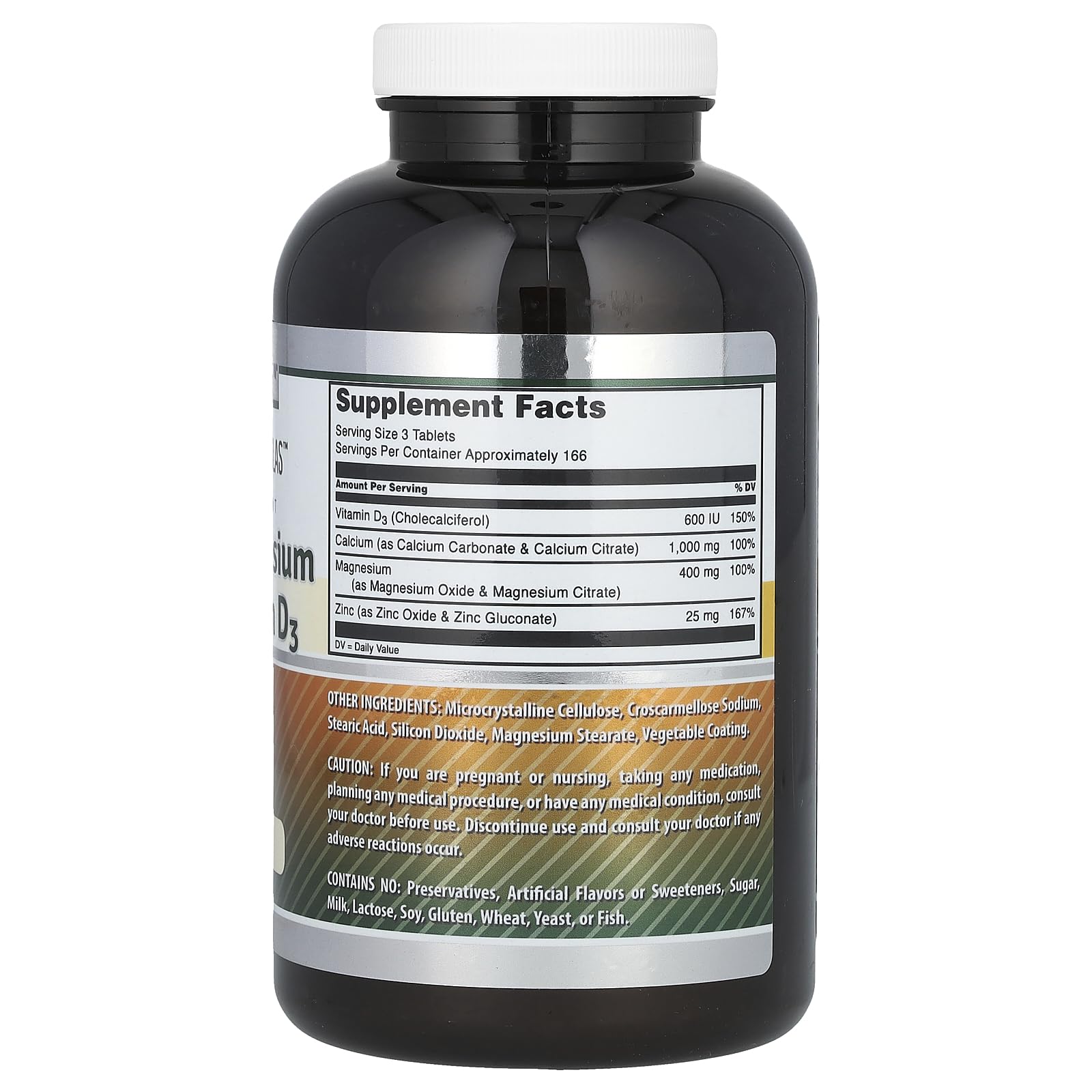 Amazing Nutrition Calcium Magnesium Zinc D3 Supplement nutritional information