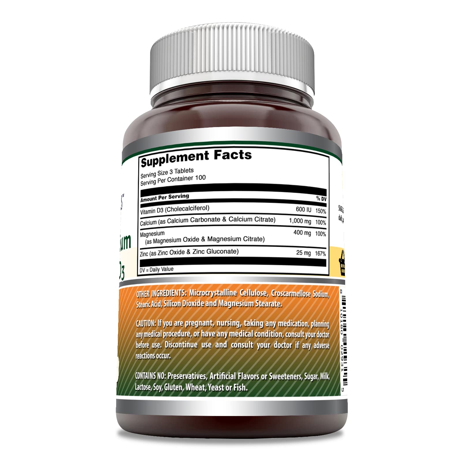 Amazing Nutrition Calcium Magnesium Zinc D3 Supplement tablets close-up
