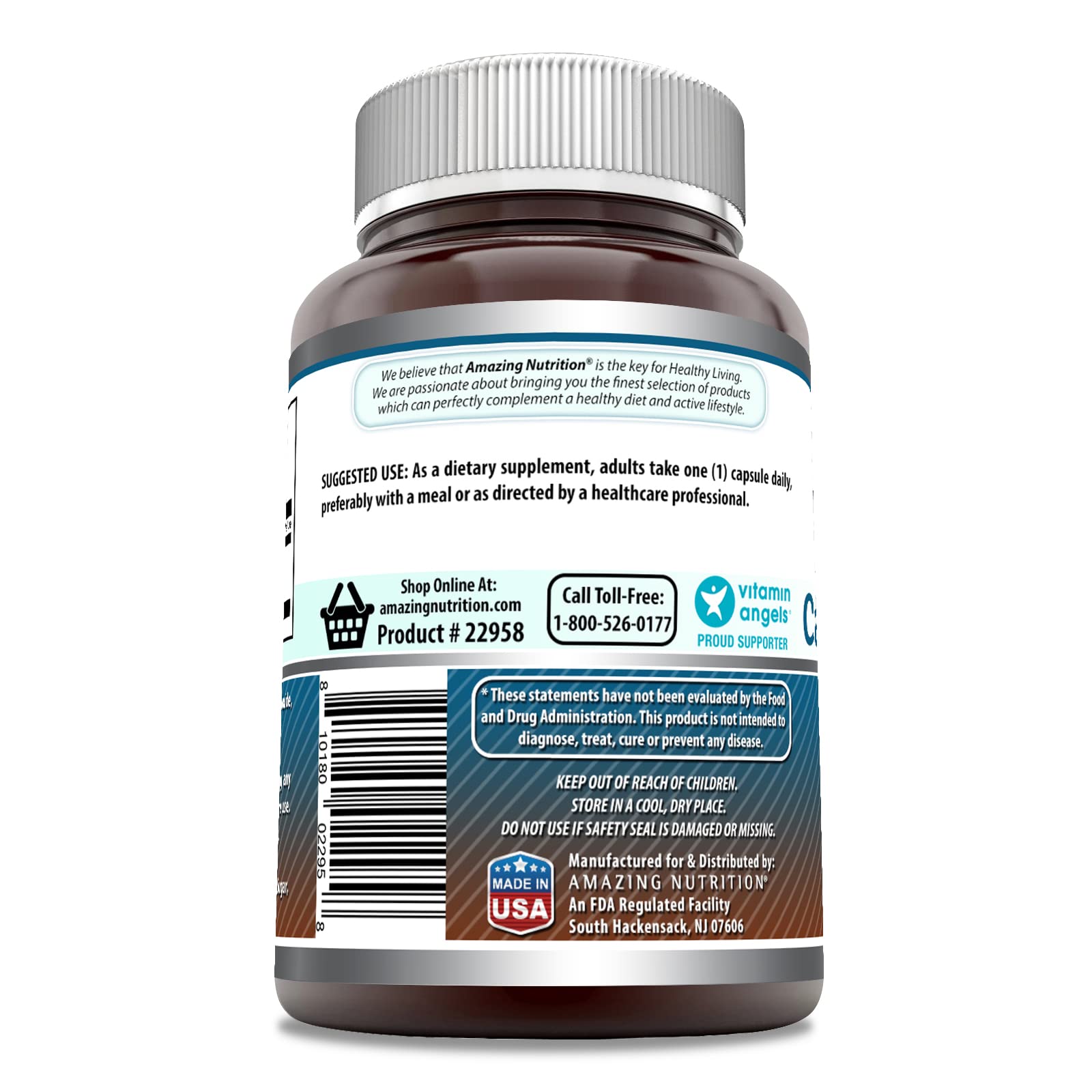 Amazing Nutrition Calcium Pyruvate 1500mg supplement bottle side view