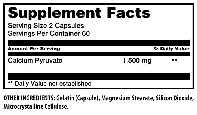 Amazing Nutrition Calcium Pyruvate 1500mg supplement label details