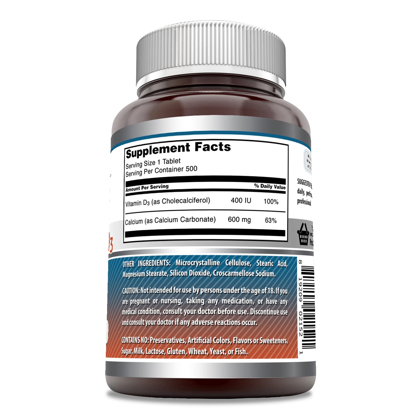Amazing Nutrition Calcium Supplement 600mg with Vitamin D3 side view