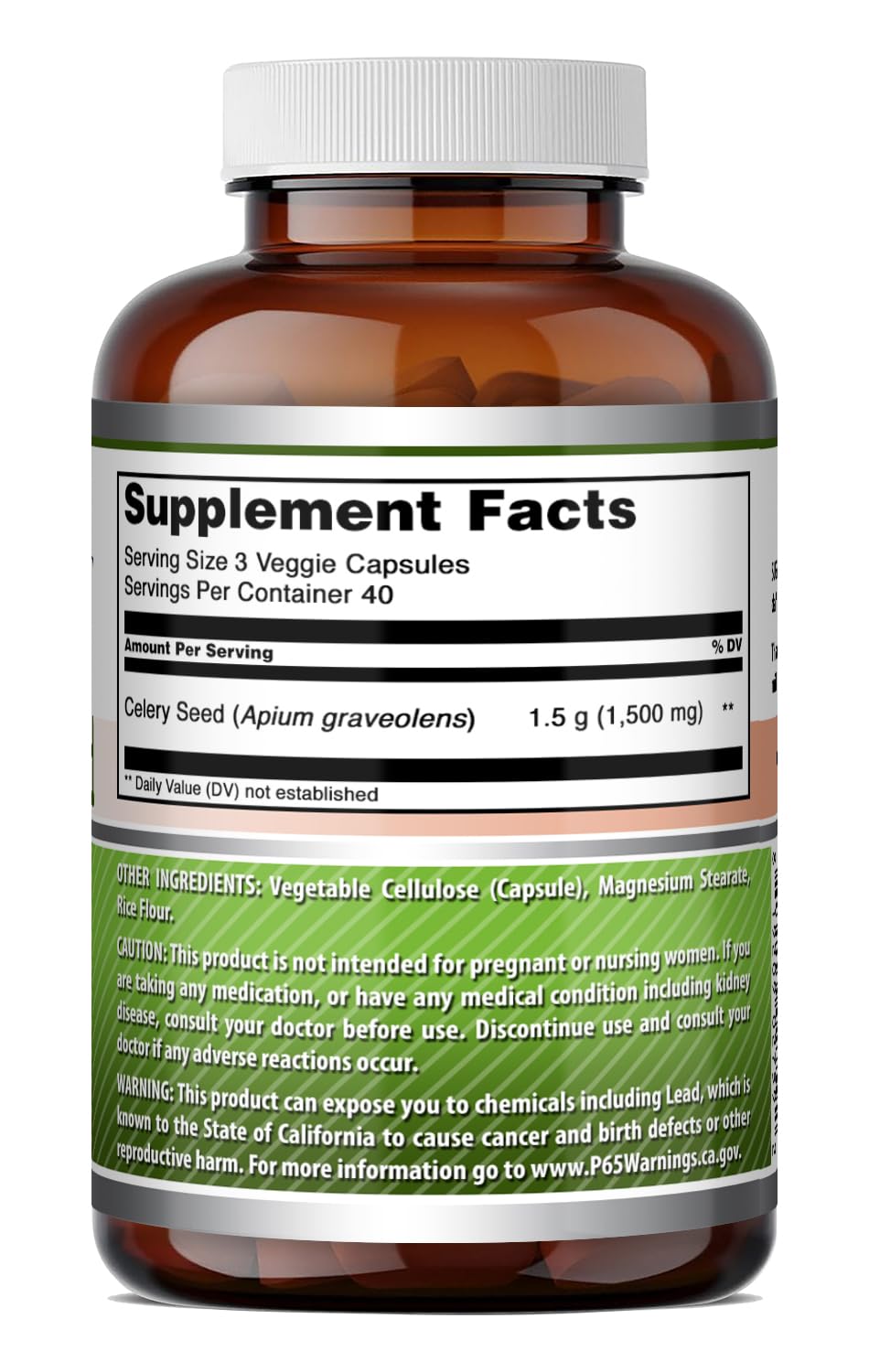 Amazing Nutrition Celery Seed Extract 1500mg veggie capsules side view