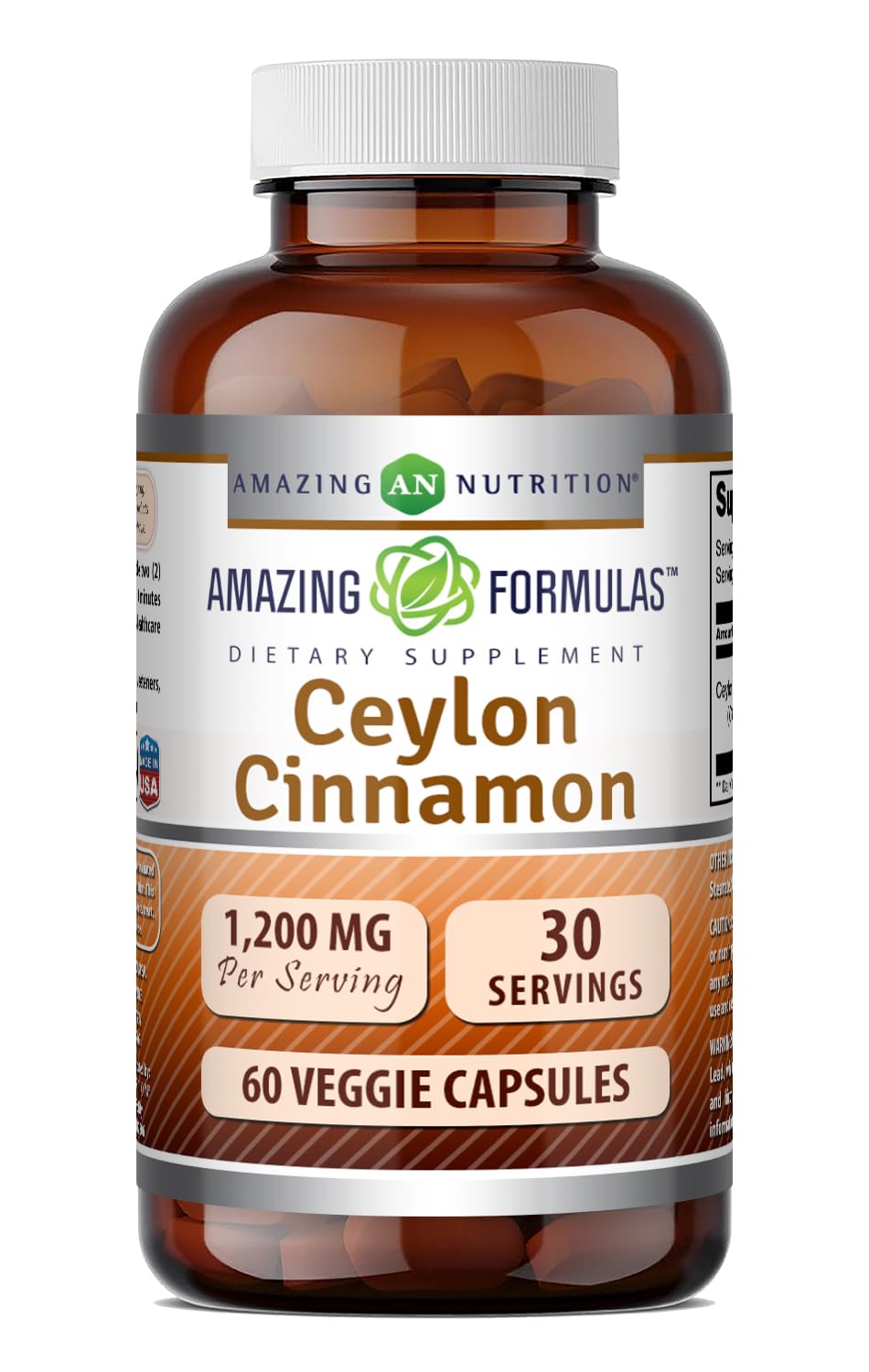Amazing Nutrition Ceylon Cinnamon Supplement 1200mg front view