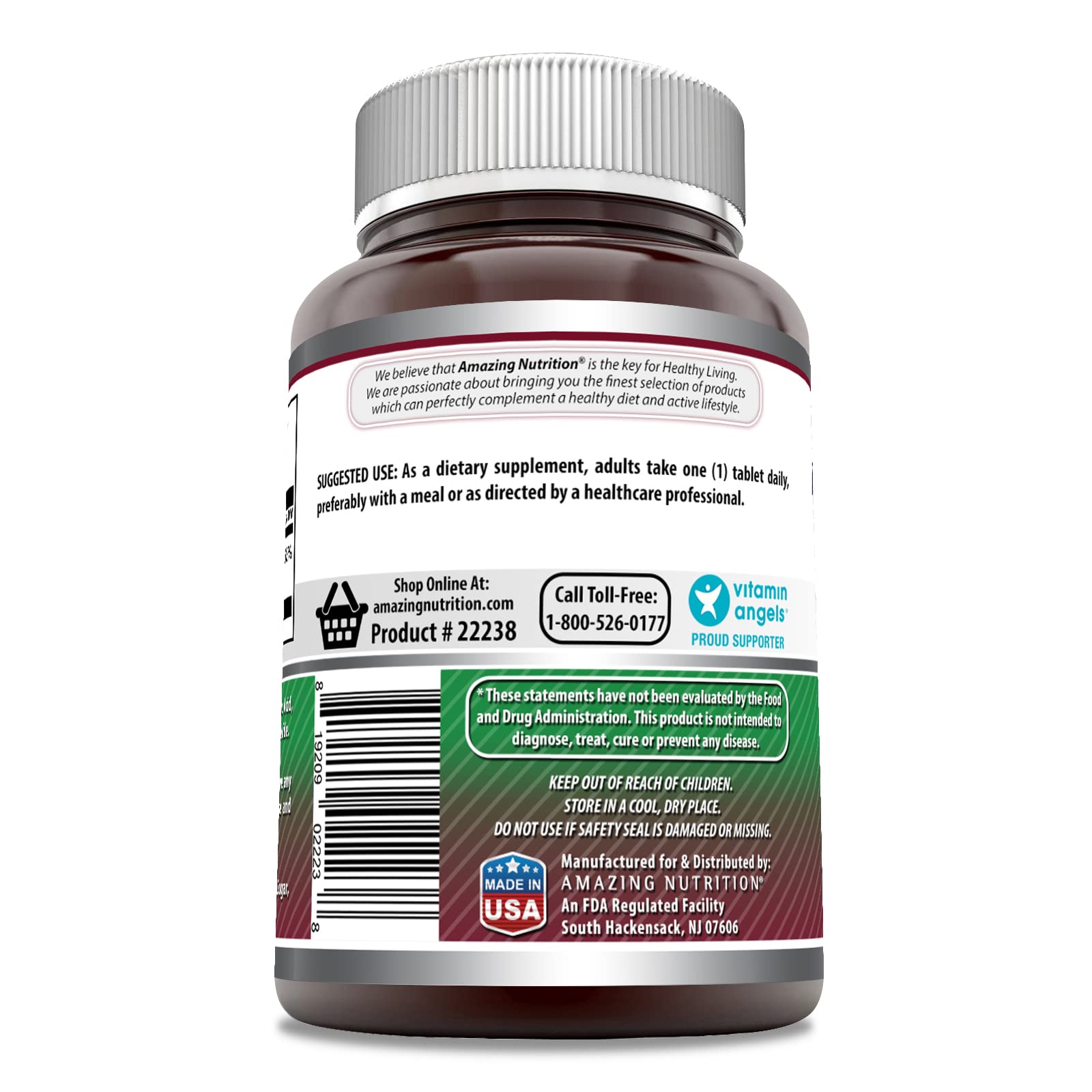 Amazing Nutrition Chelated Magnesium Supplement 250mg side view