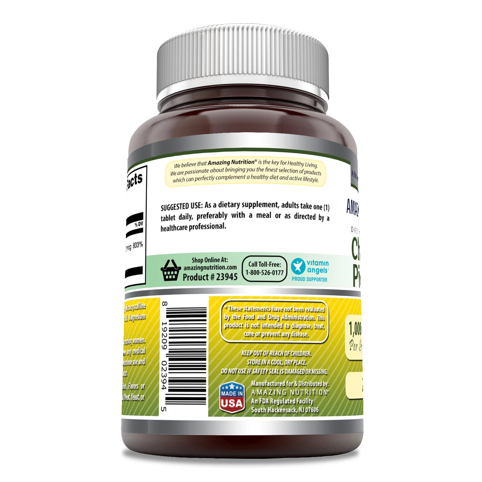 Amazing Nutrition Chromium Picolinate 1000 Mcg supplement side view