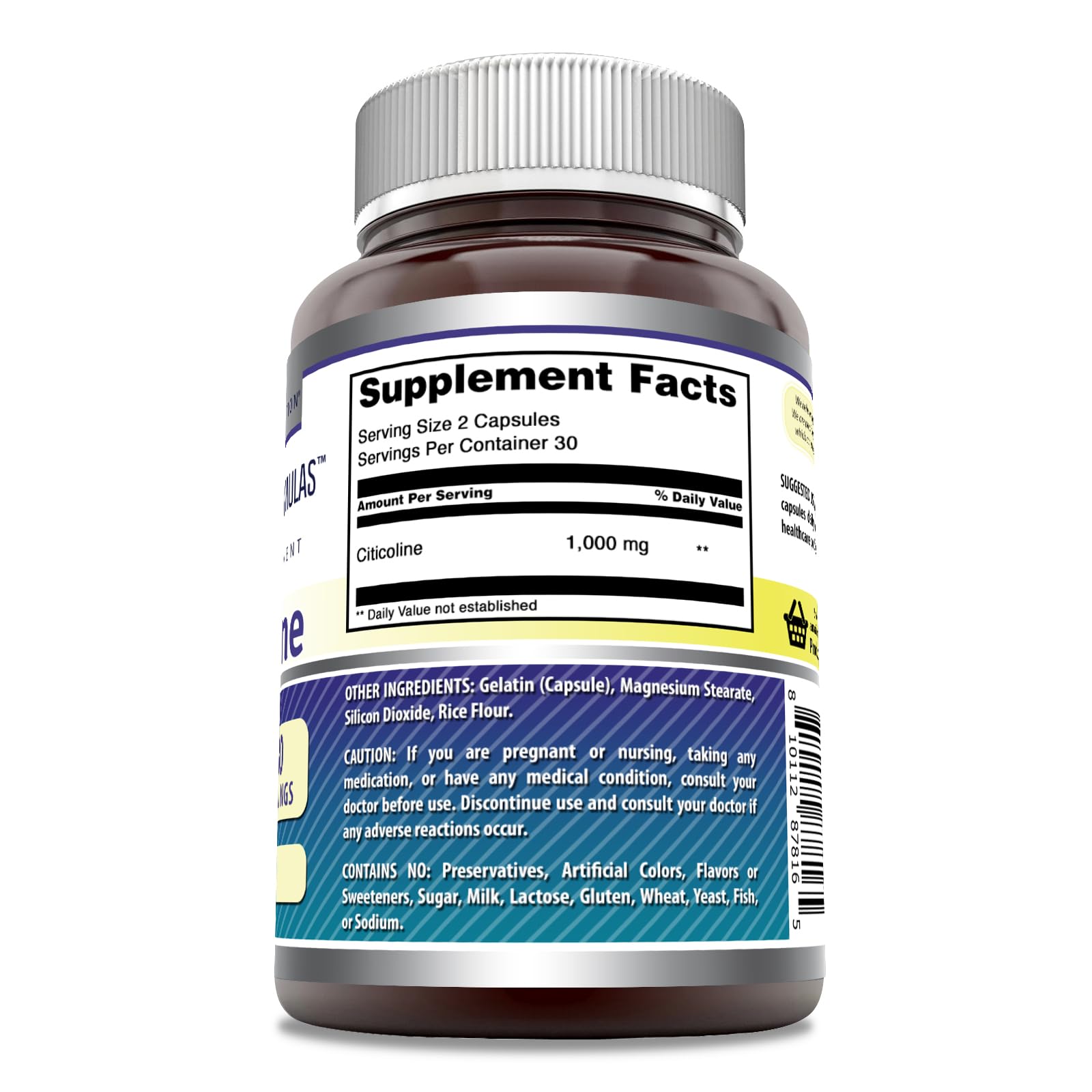 Amazing Nutrition Citicoline 1000 Mg Supplement side view with capsules