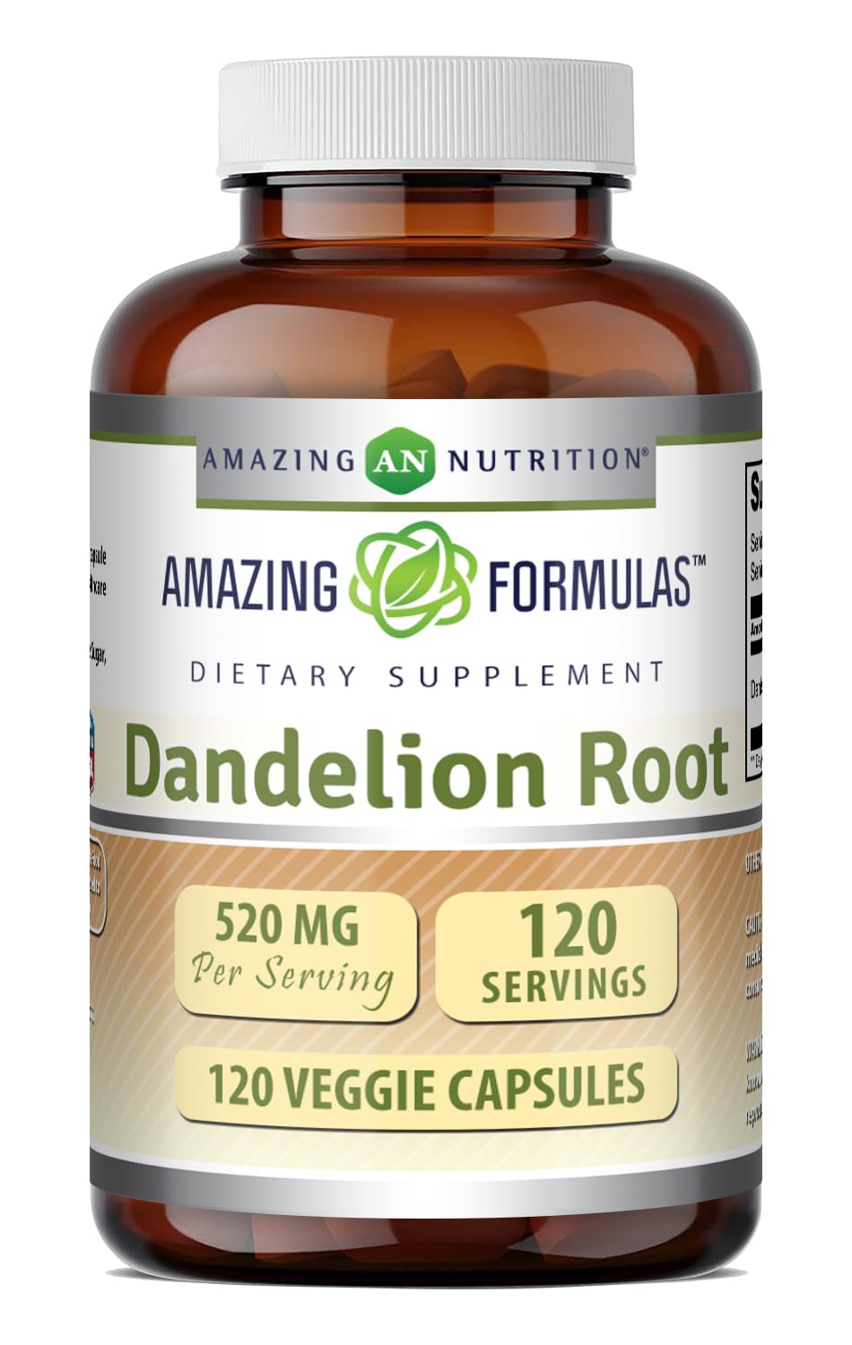 Amazing Nutrition Dandelion Root Supplement 520mg bottle front view