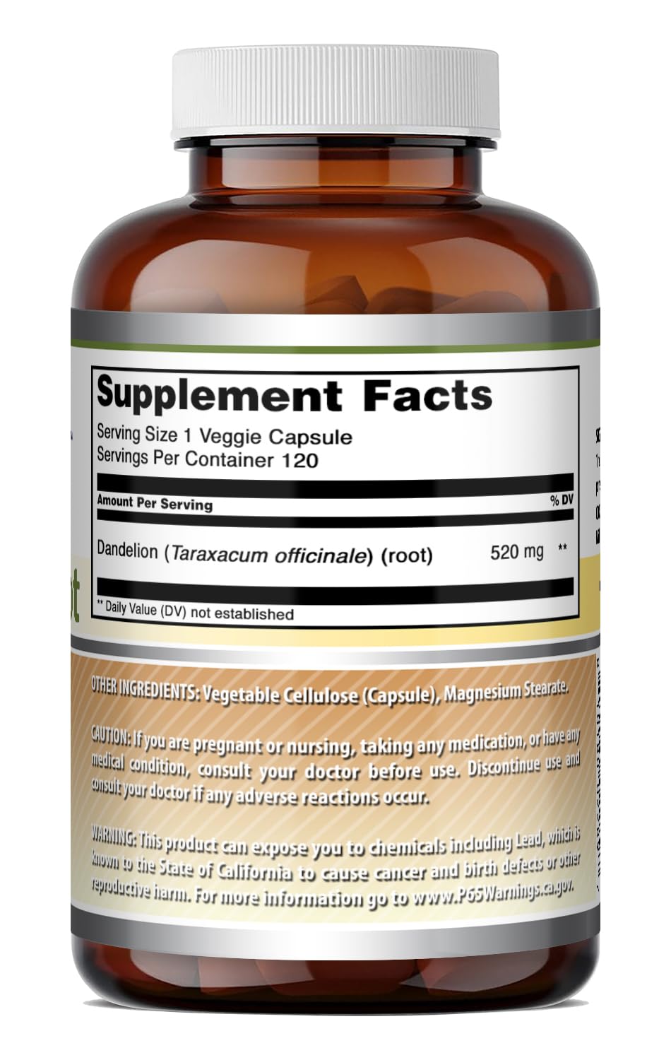 Amazing Nutrition Dandelion Root Supplement 520mg bottle with a measuring spoon