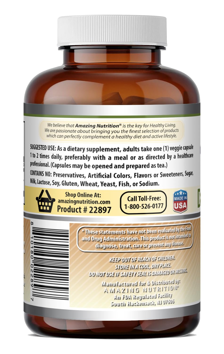 Amazing Nutrition Dandelion Root Supplement 520mg nutritional information