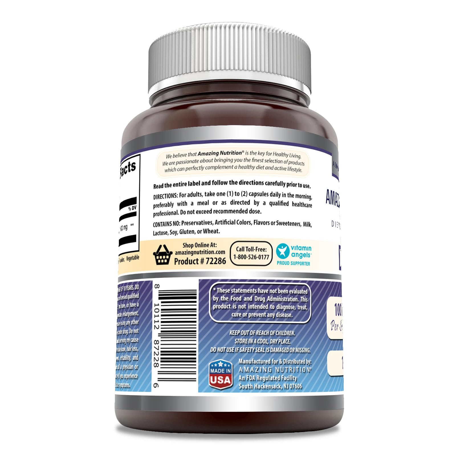Amazing Nutrition DHEA 100mg Supplement bottle side view