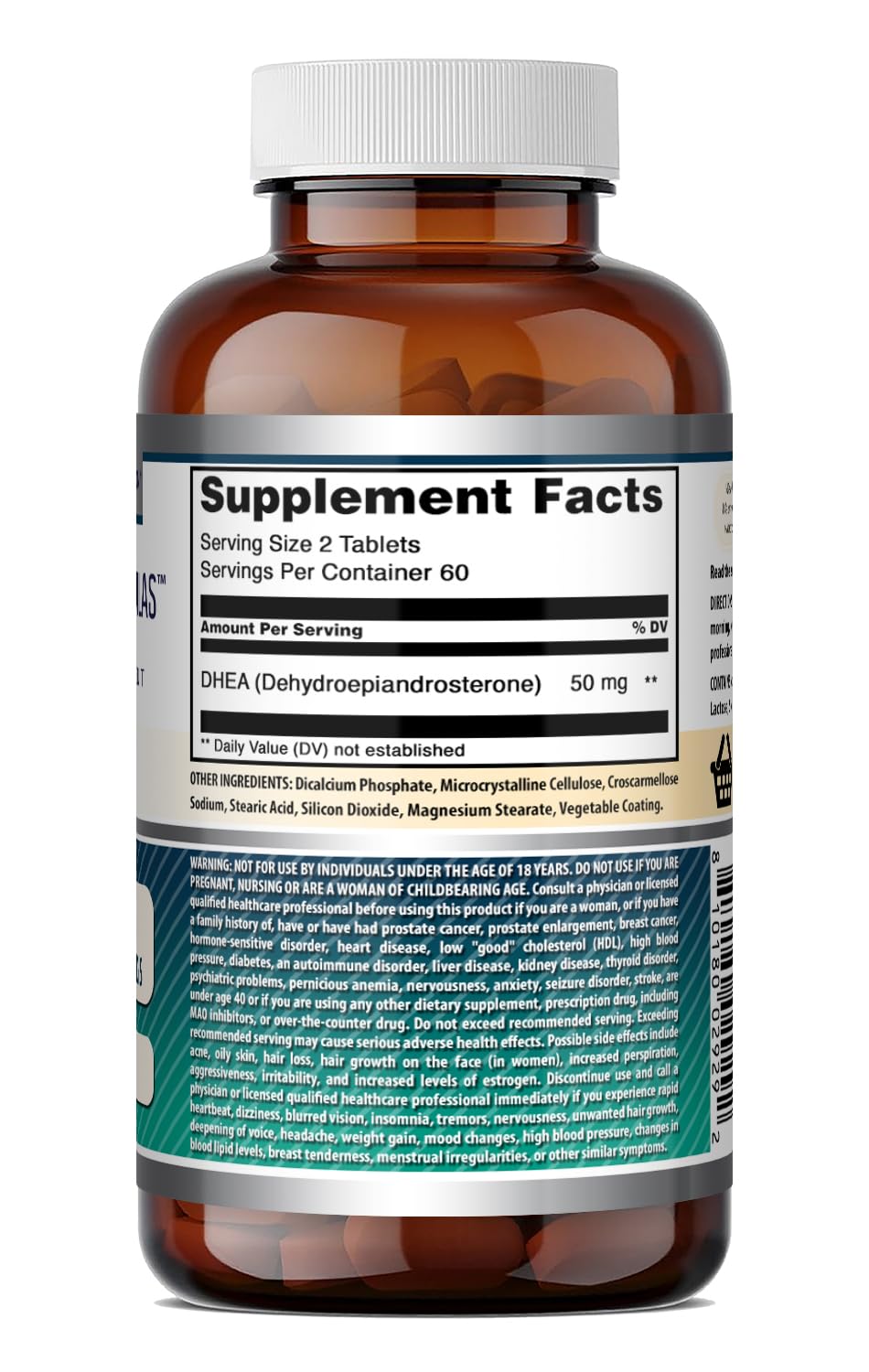 Amazing Nutrition DHEA 50 Mg Dietary Supplement bottle side view