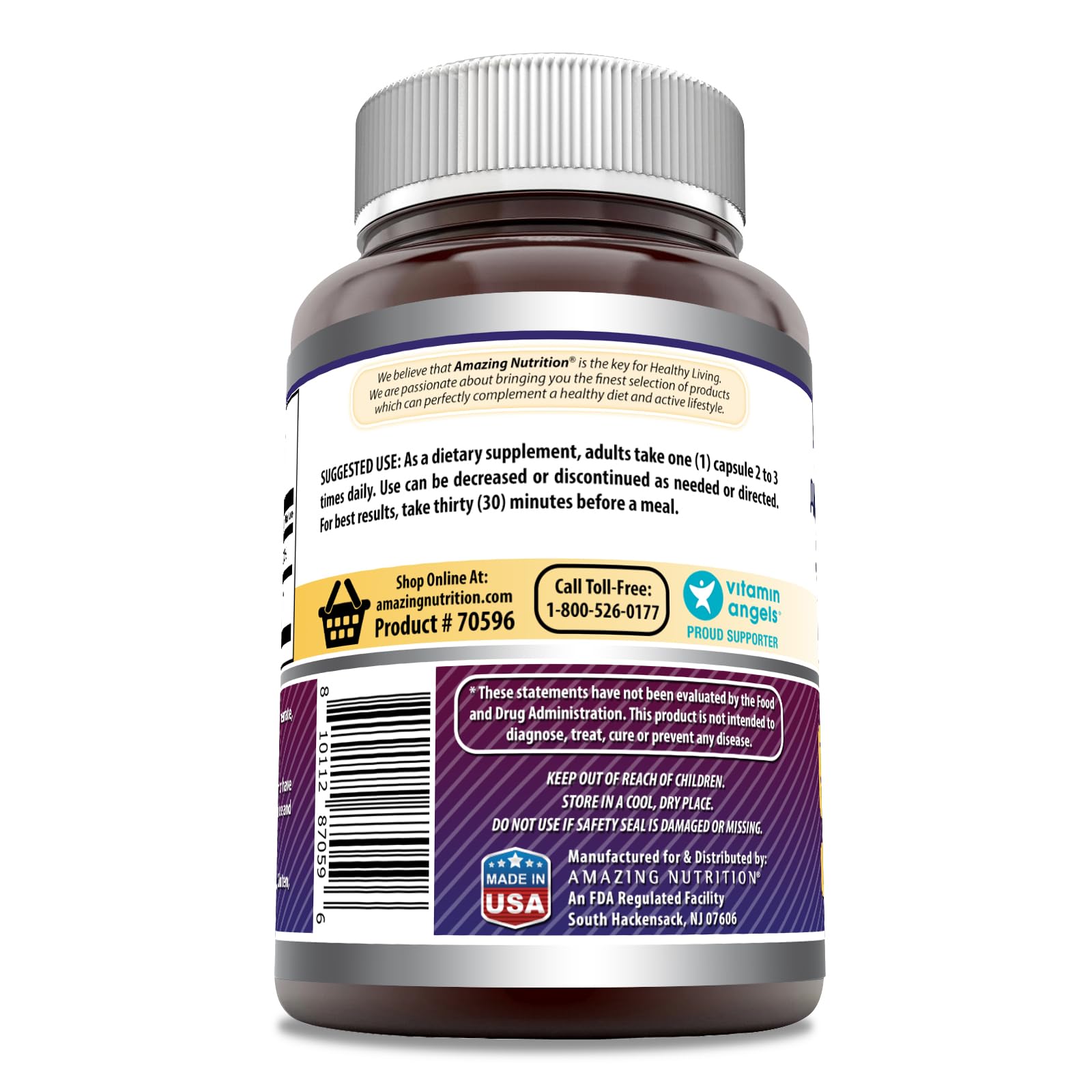 Amazing Nutrition DLPA 1000 Mg Supplement side view with label