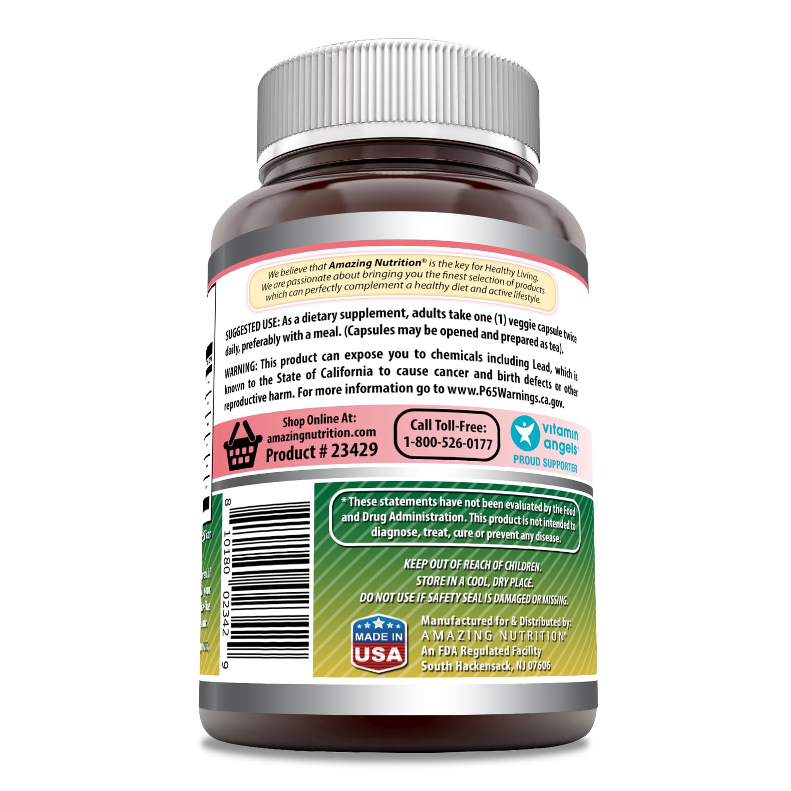 Amazing Nutrition Echinacea Supplement back view with nutritional information