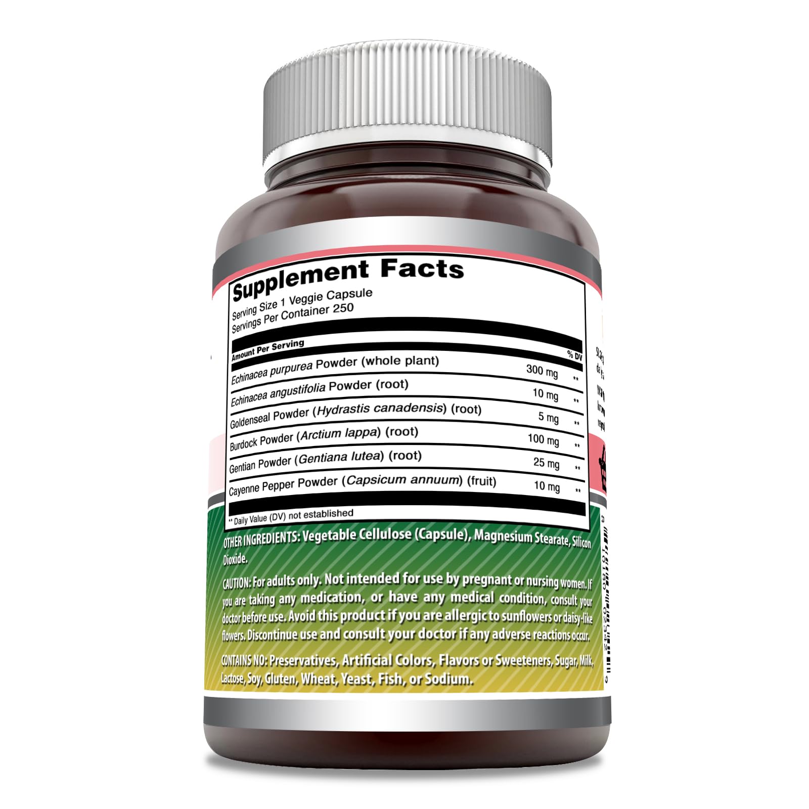Amazing Nutrition Echinacea Supplement side view showing ingredients