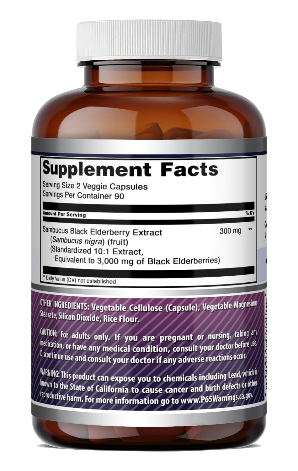Amazing Nutrition Elderberry Supplement 300 mg side view