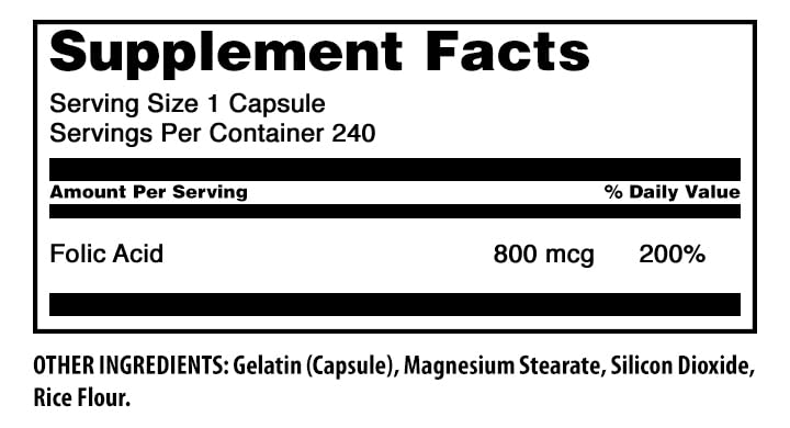 Amazing Nutrition Folic Acid 800 Mcg 240 Caps bottle side view