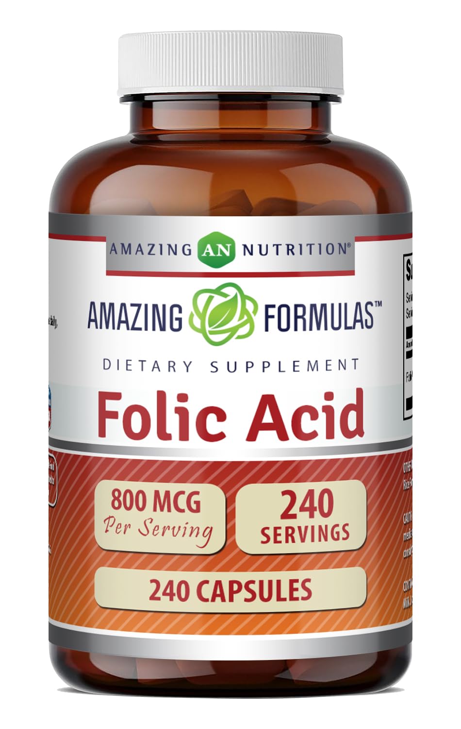 Amazing Nutrition Folic Acid 800 Mcg 240 Caps front view