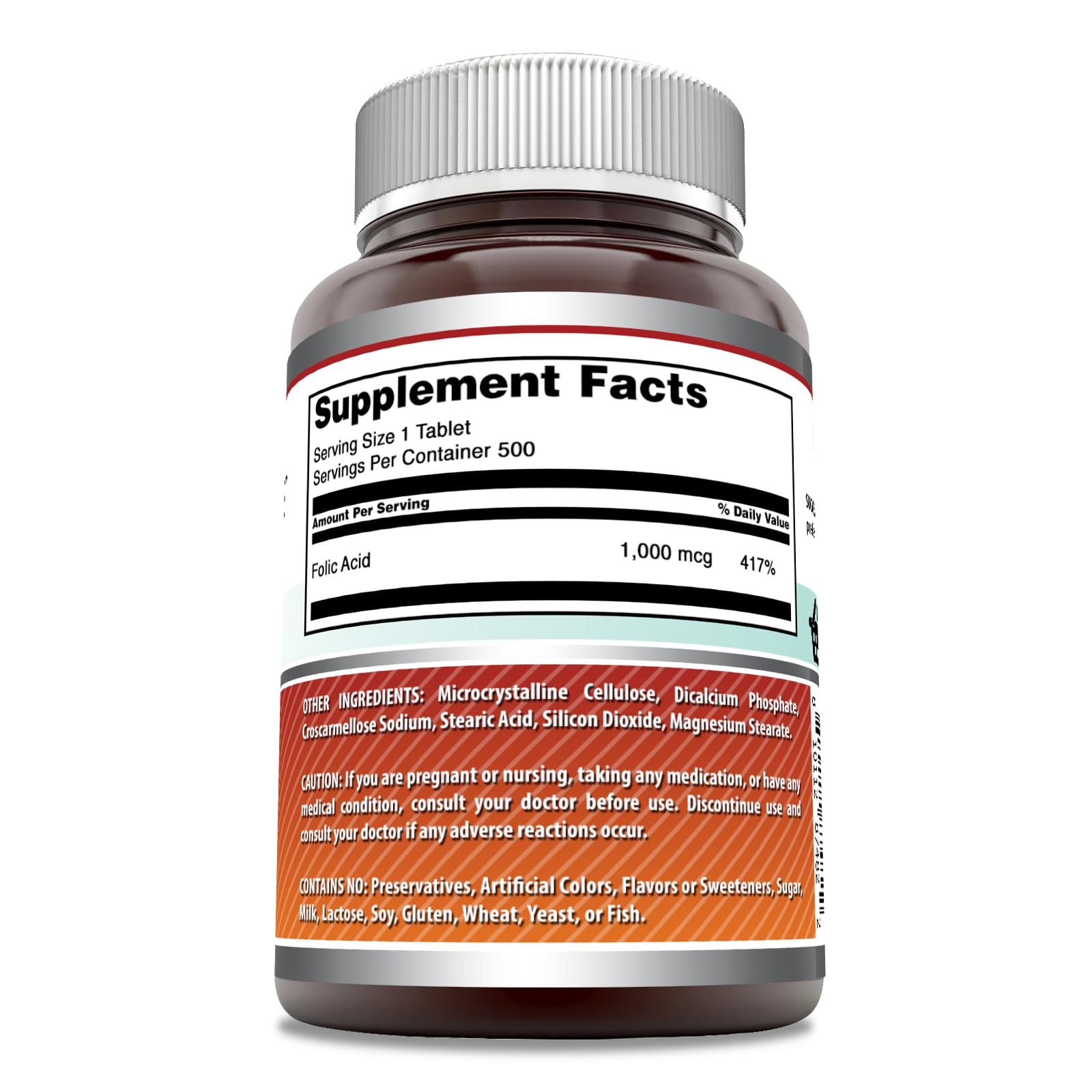 Amazing Nutrition Folic Acid Supplement 1000 mcg bottle side view
