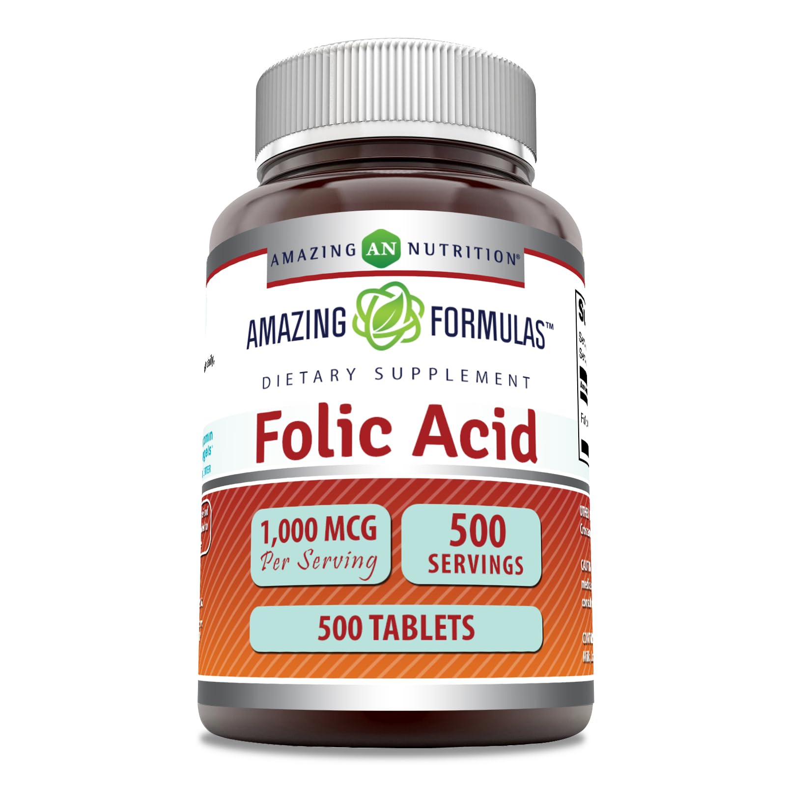 Amazing Nutrition Folic Acid Supplement 1000 mcg front view