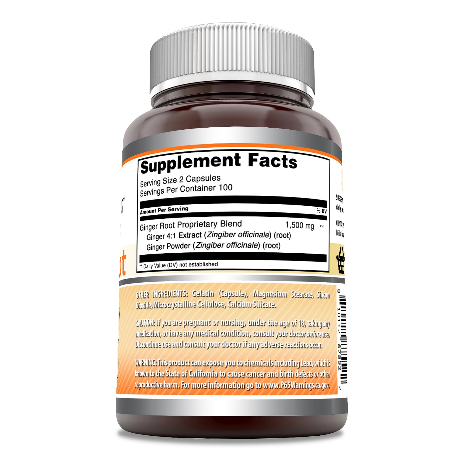Amazing Nutrition Ginger Root Supplement 1500mg side view
