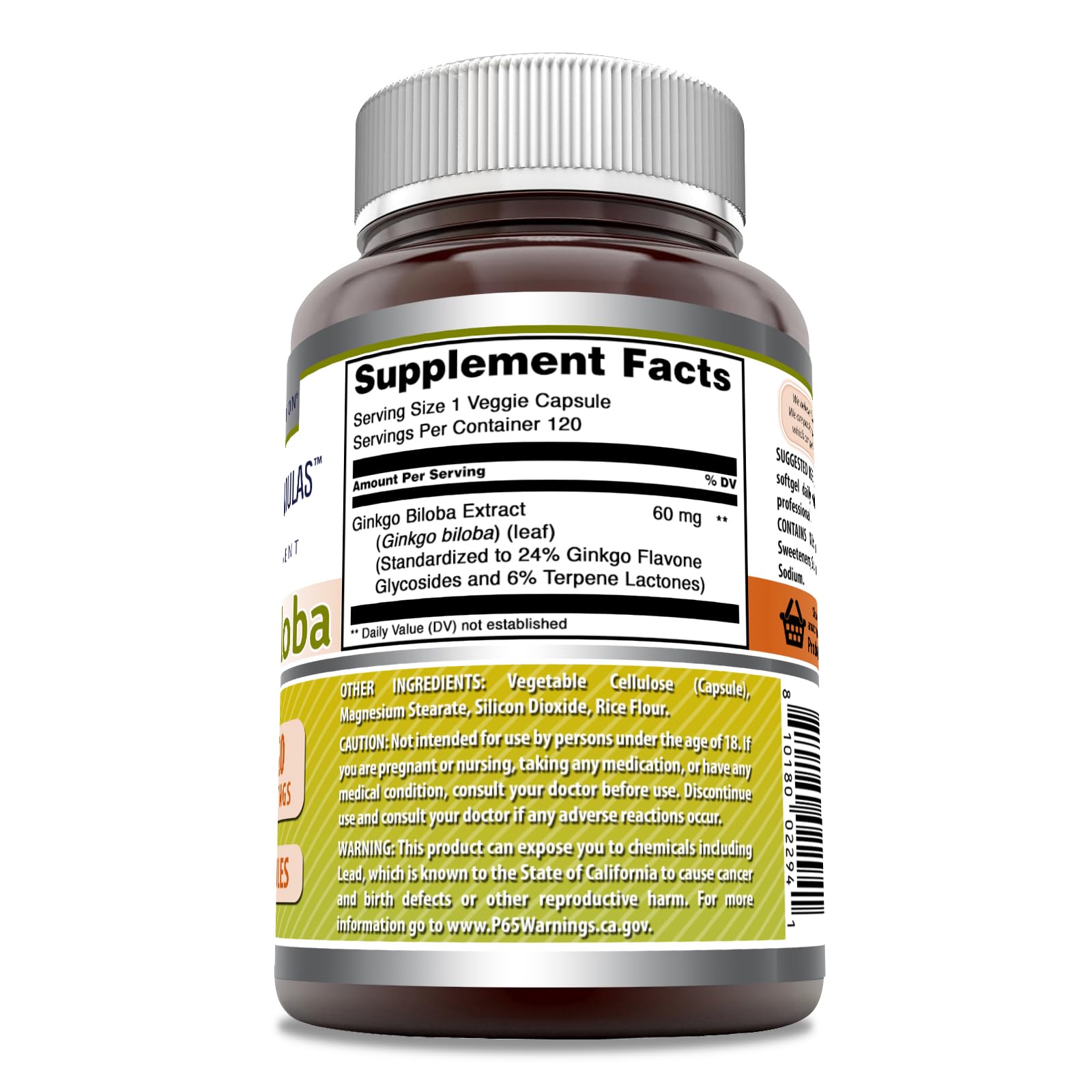 Amazing Nutrition Ginkgo Biloba 60 Mg Supplement bottle side view