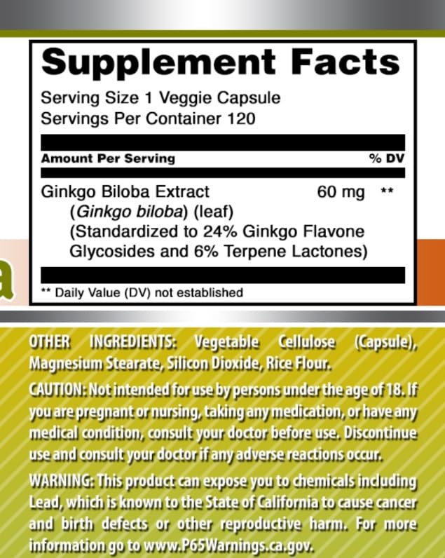 Amazing Nutrition Ginkgo Biloba 60 Mg Supplement ingredients list