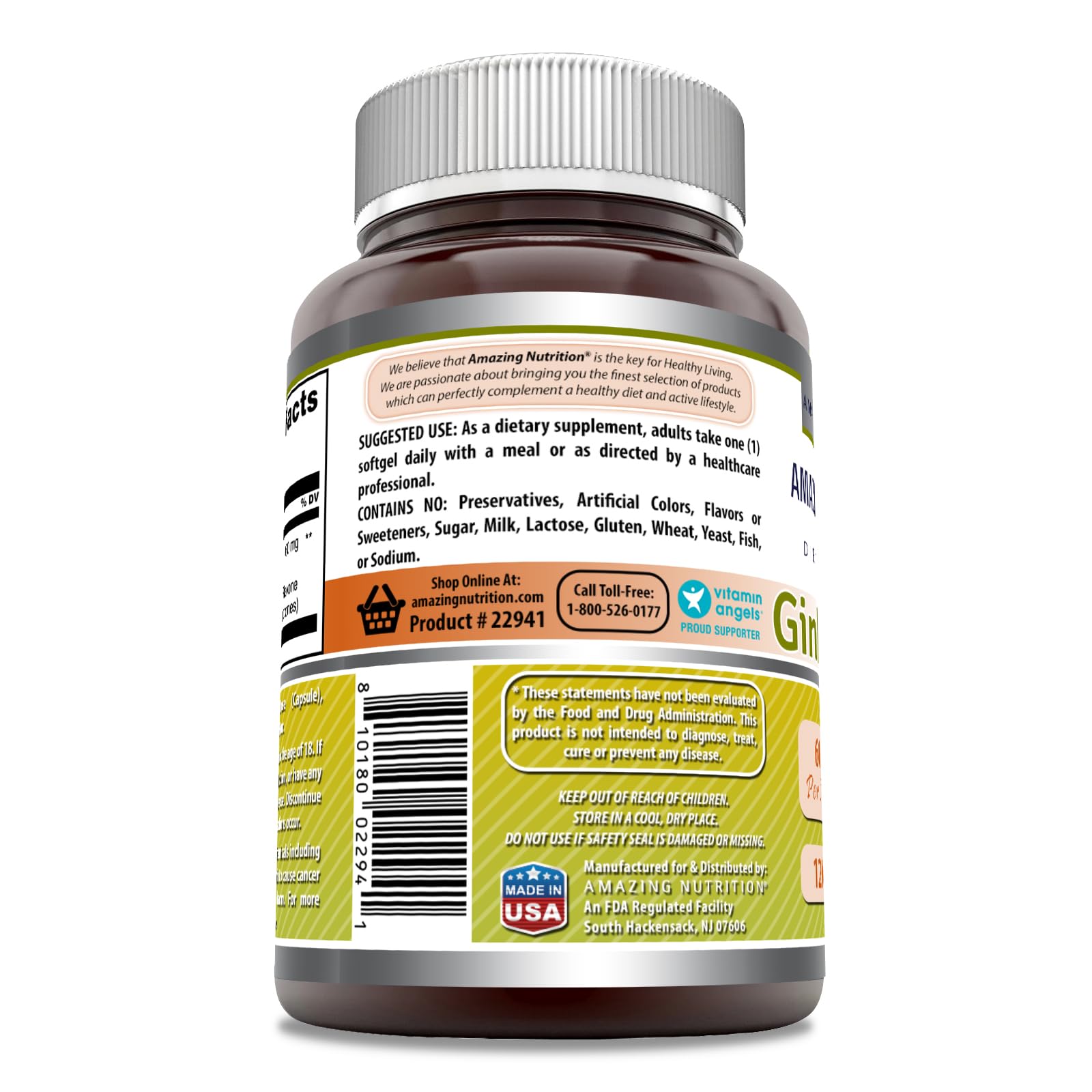 Amazing Nutrition Ginkgo Biloba 60 Mg Supplement veggie capsule close-up
