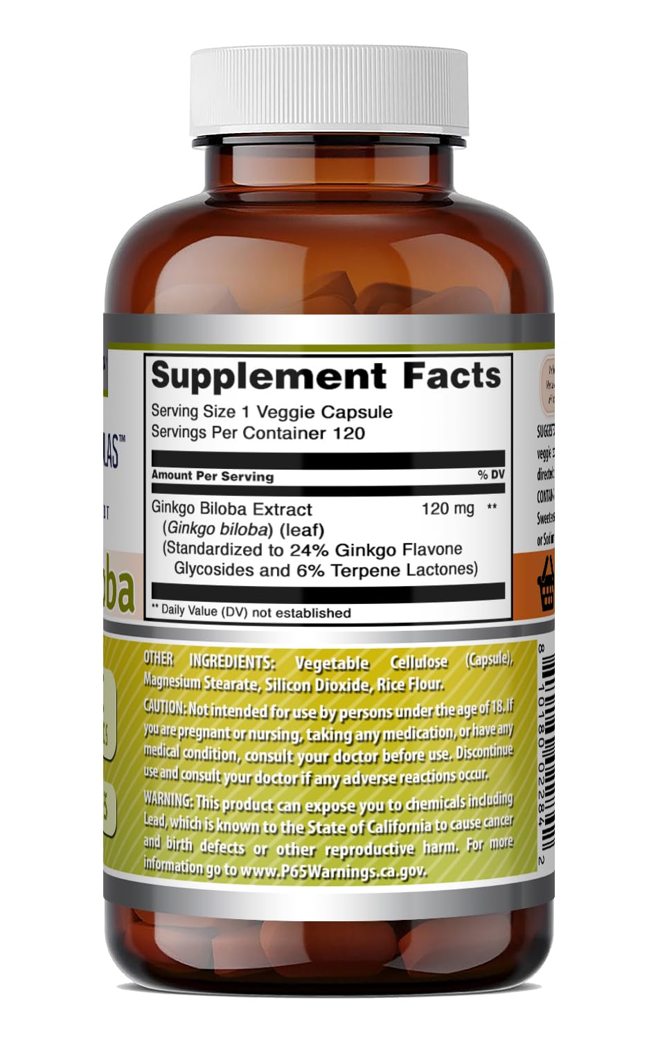 Amazing Nutrition Ginkgo Biloba Supplement bottle side view