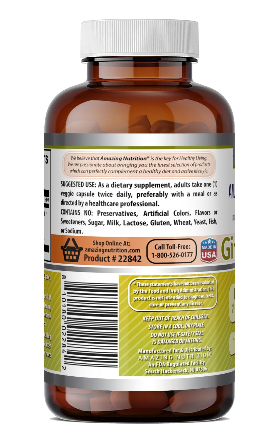 Amazing Nutrition Ginkgo Biloba Supplement capsules close-up