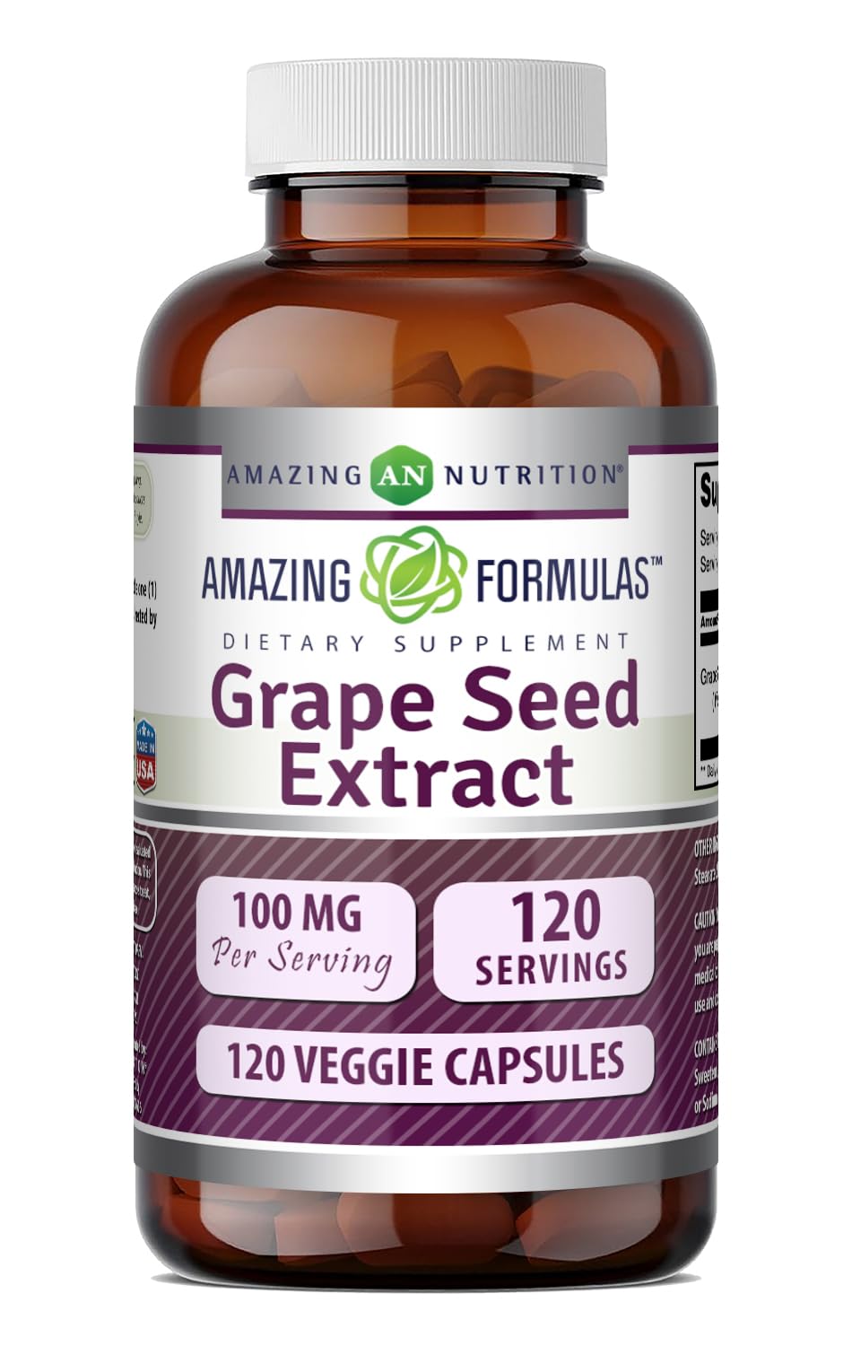 Amazing Nutrition Grape Seed Extract 100mg 120 Veggie Capsules front view