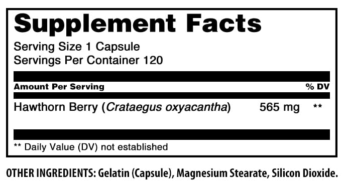 Amazing Nutrition Hawthorn Berries 565mg capsules on a wooden surface