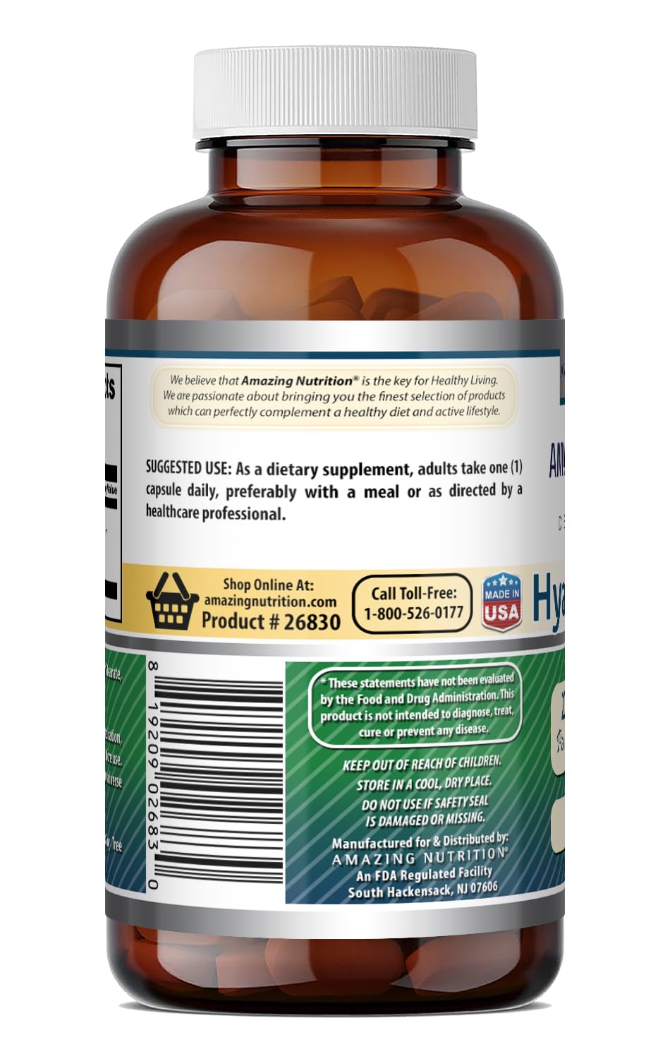 Amazing Nutrition Hyaluronic Acid 200mg Supplement label details