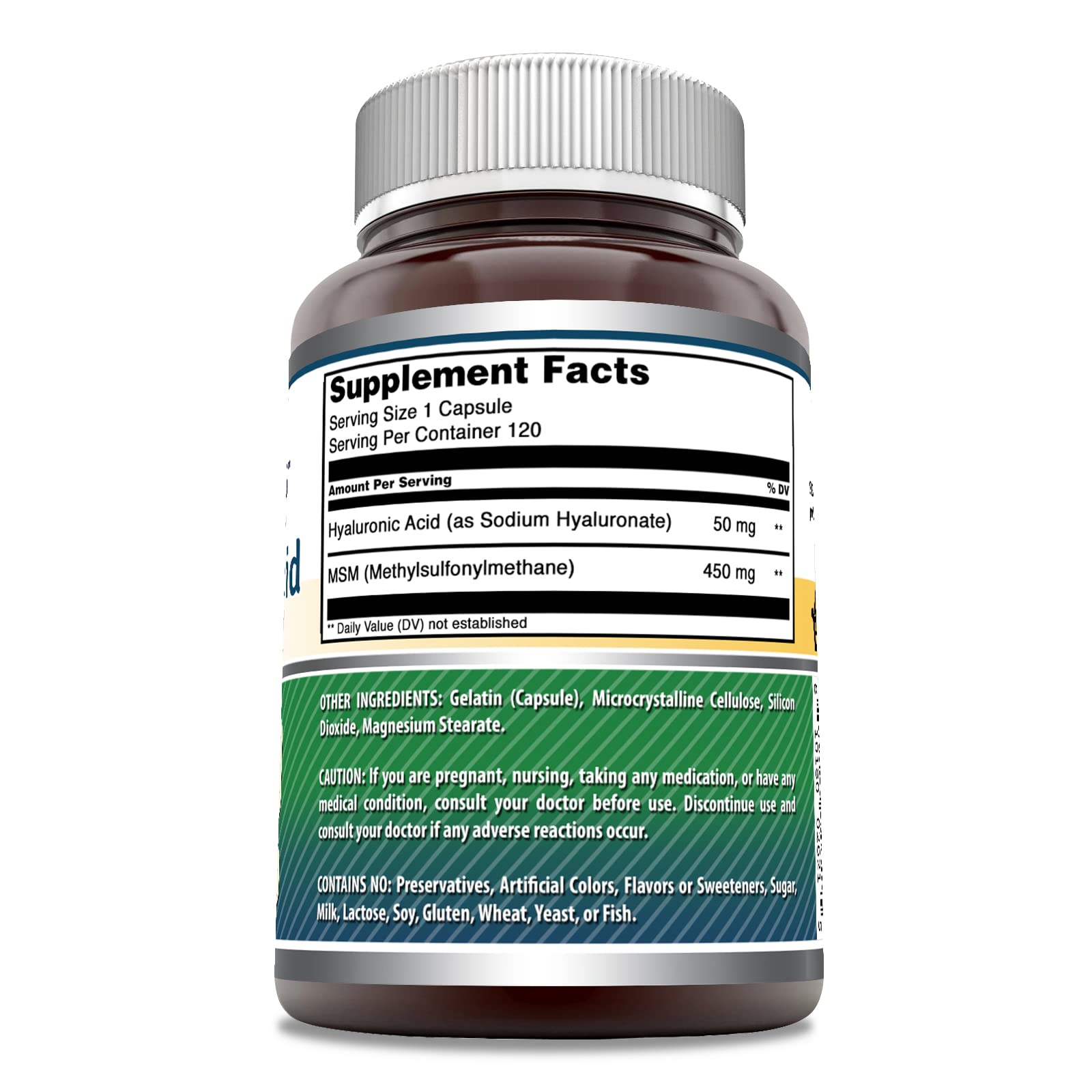 Amazing Nutrition Hyaluronic Acid & MSM 120 Capsules back view
