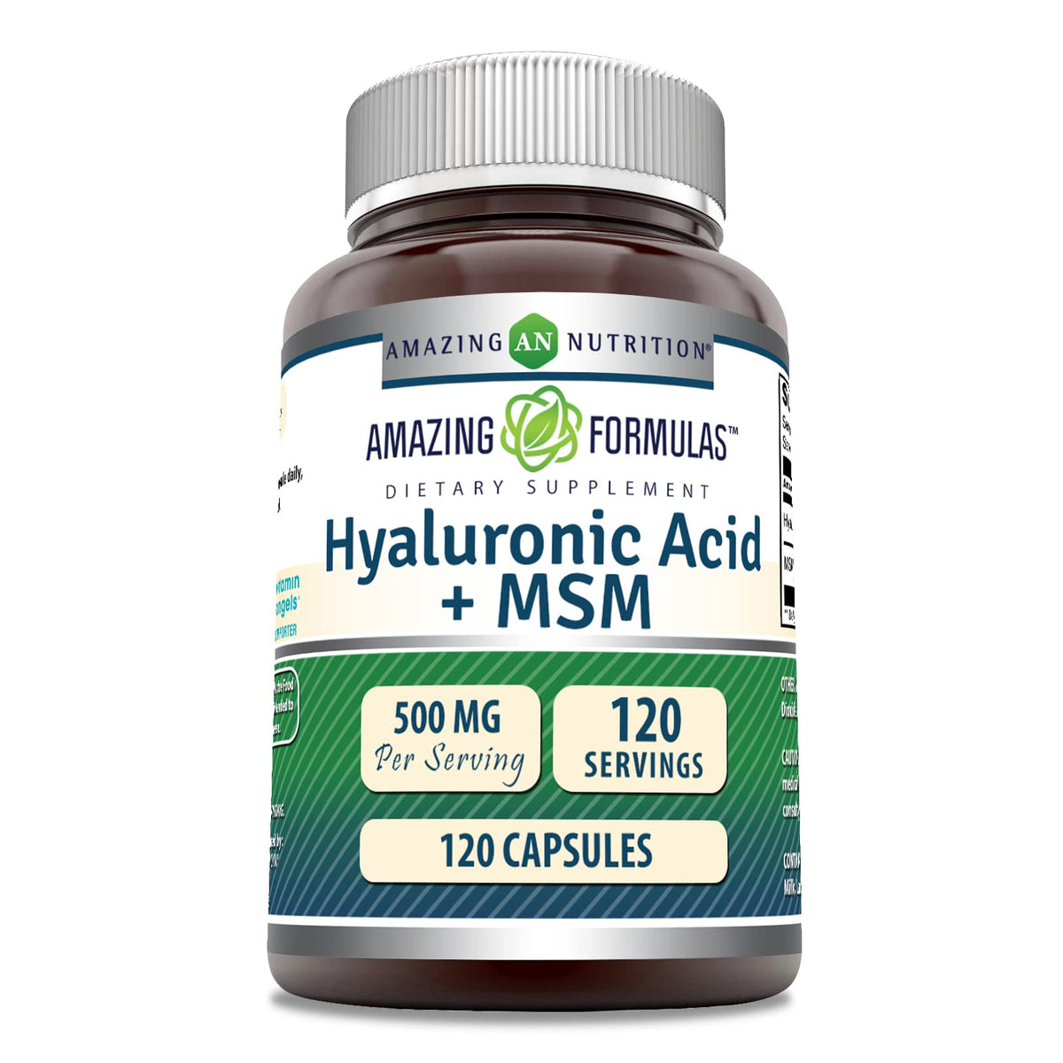 Amazing Nutrition Hyaluronic Acid & MSM 120 Capsules front view