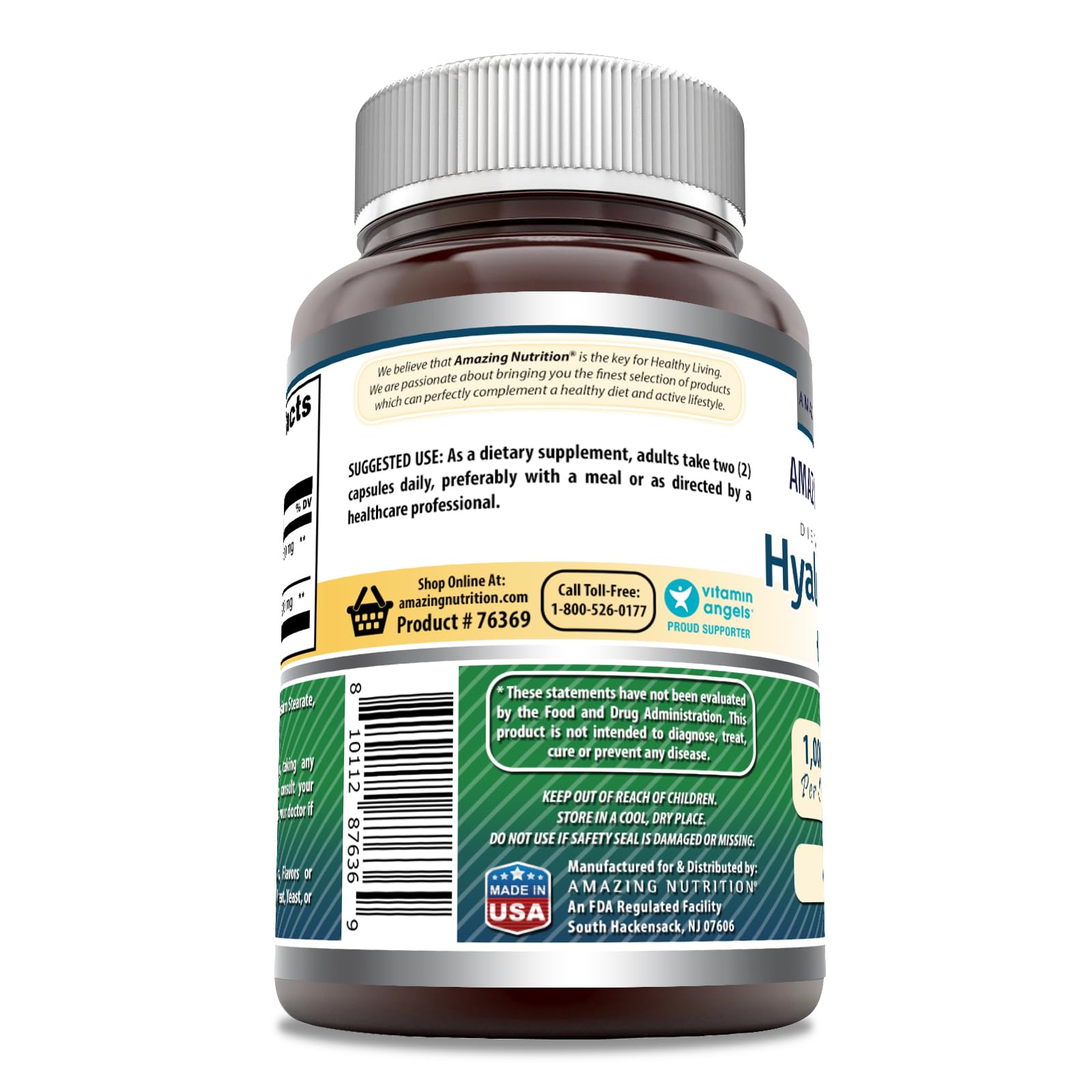 Amazing Nutrition Hyaluronic Acid & MSM Supplement 1000mg back view