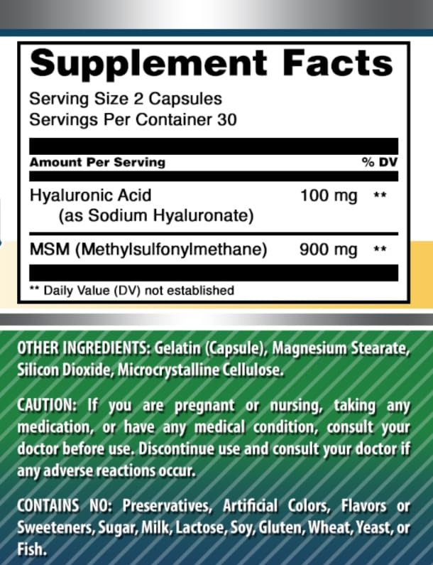 Amazing Nutrition Hyaluronic Acid & MSM Supplement 1000mg capsules