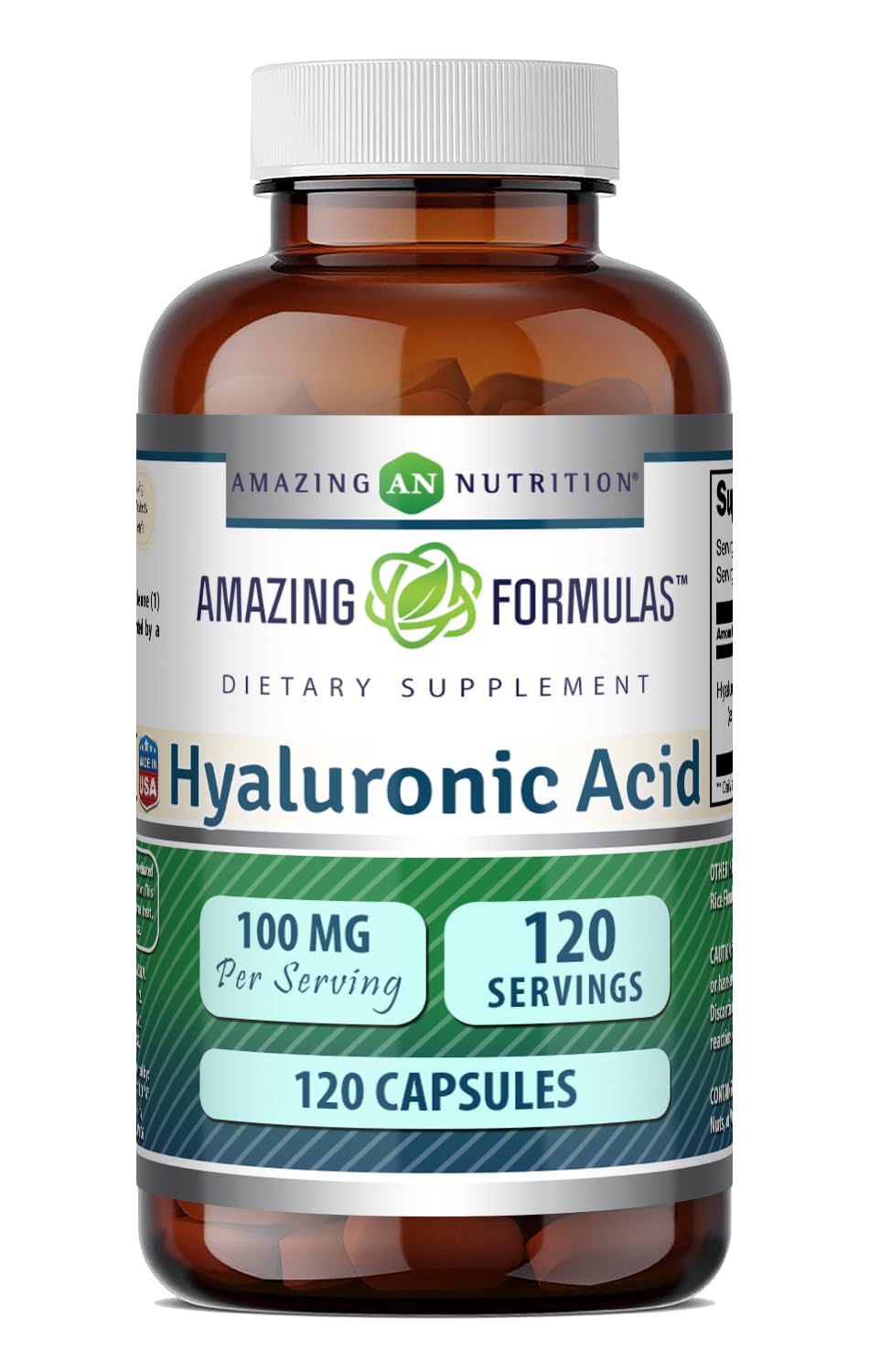 Amazing Nutrition Hyaluronic Acid Supplement 100 Mg 120 Capsules front view