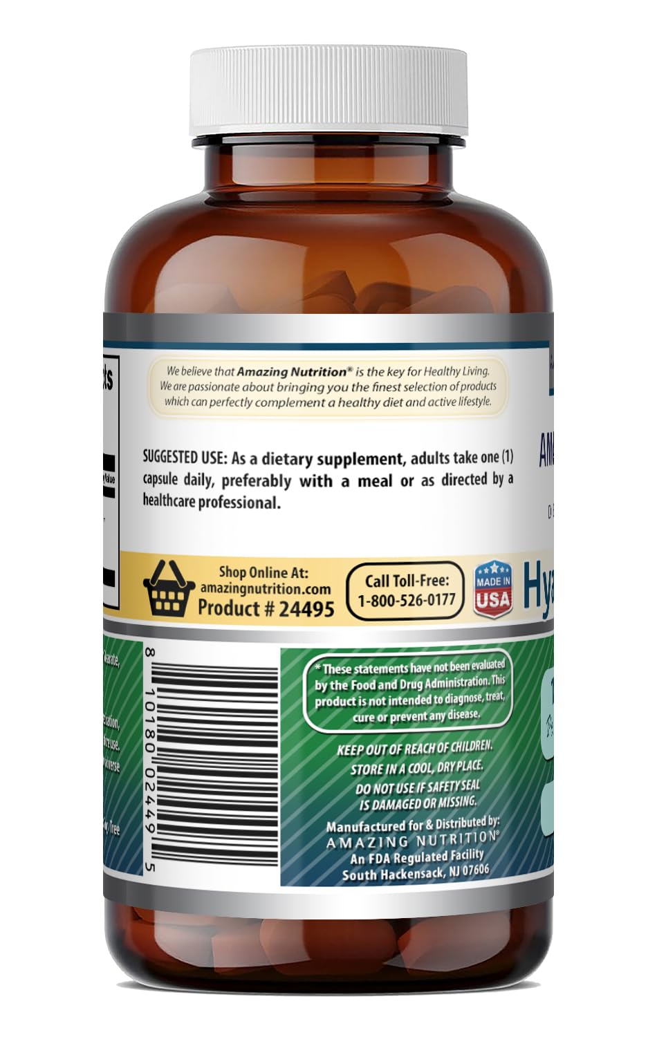 Amazing Nutrition Hyaluronic Acid Supplement bottle with measuring scoop
