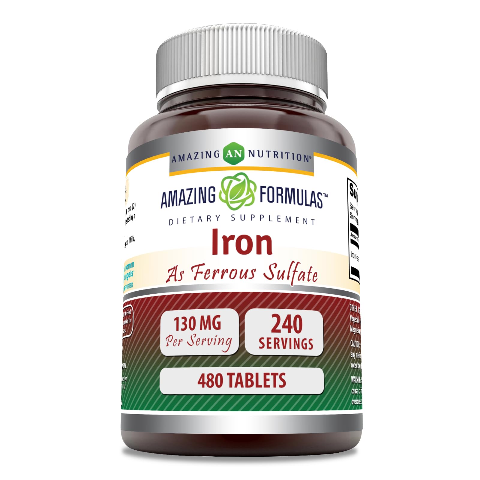 Amazing Nutrition Iron Supplement 130mg Ferrous Sulfate front view