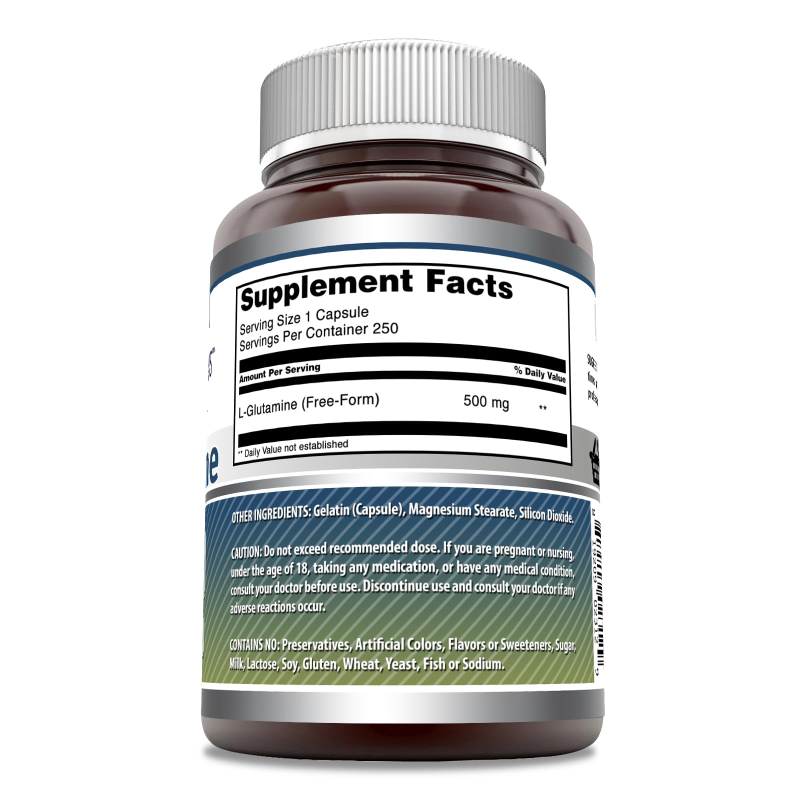 Amazing Nutrition L-Glutamine 500mg supplement bottle side view