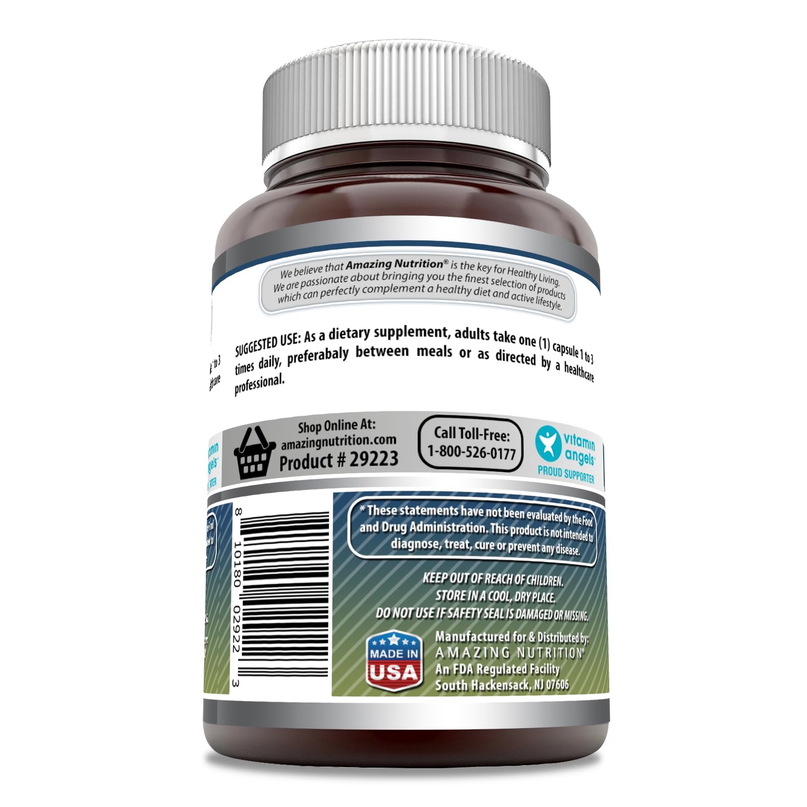 Amazing Nutrition L-Glutamine 500mg supplement bottle side view
