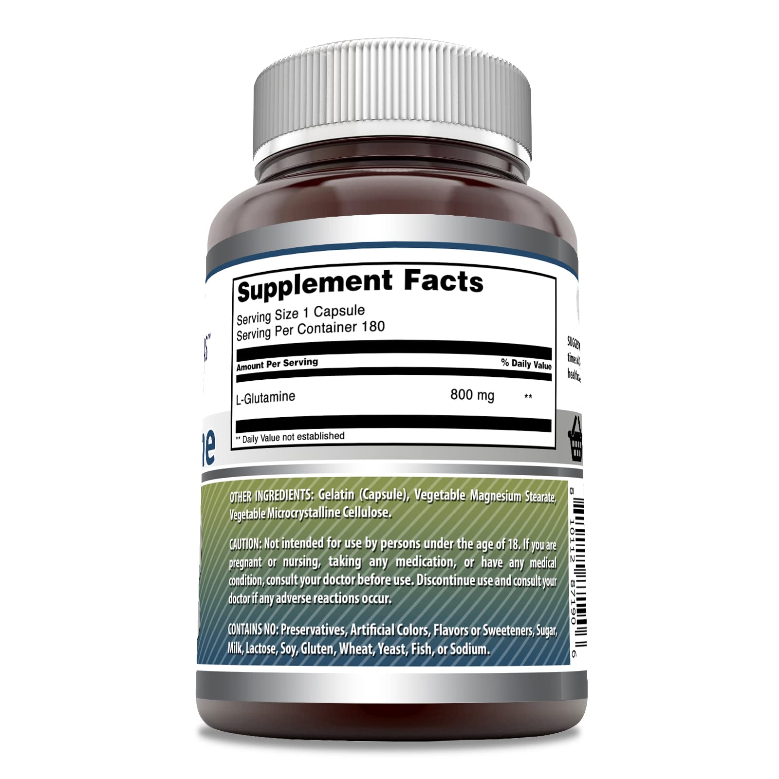 Amazing Nutrition L-Glutamine 800 Mg Supplement bottle side view