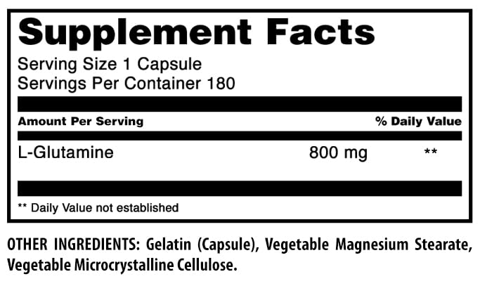 Amazing Nutrition L-Glutamine 800 Mg Supplement label details