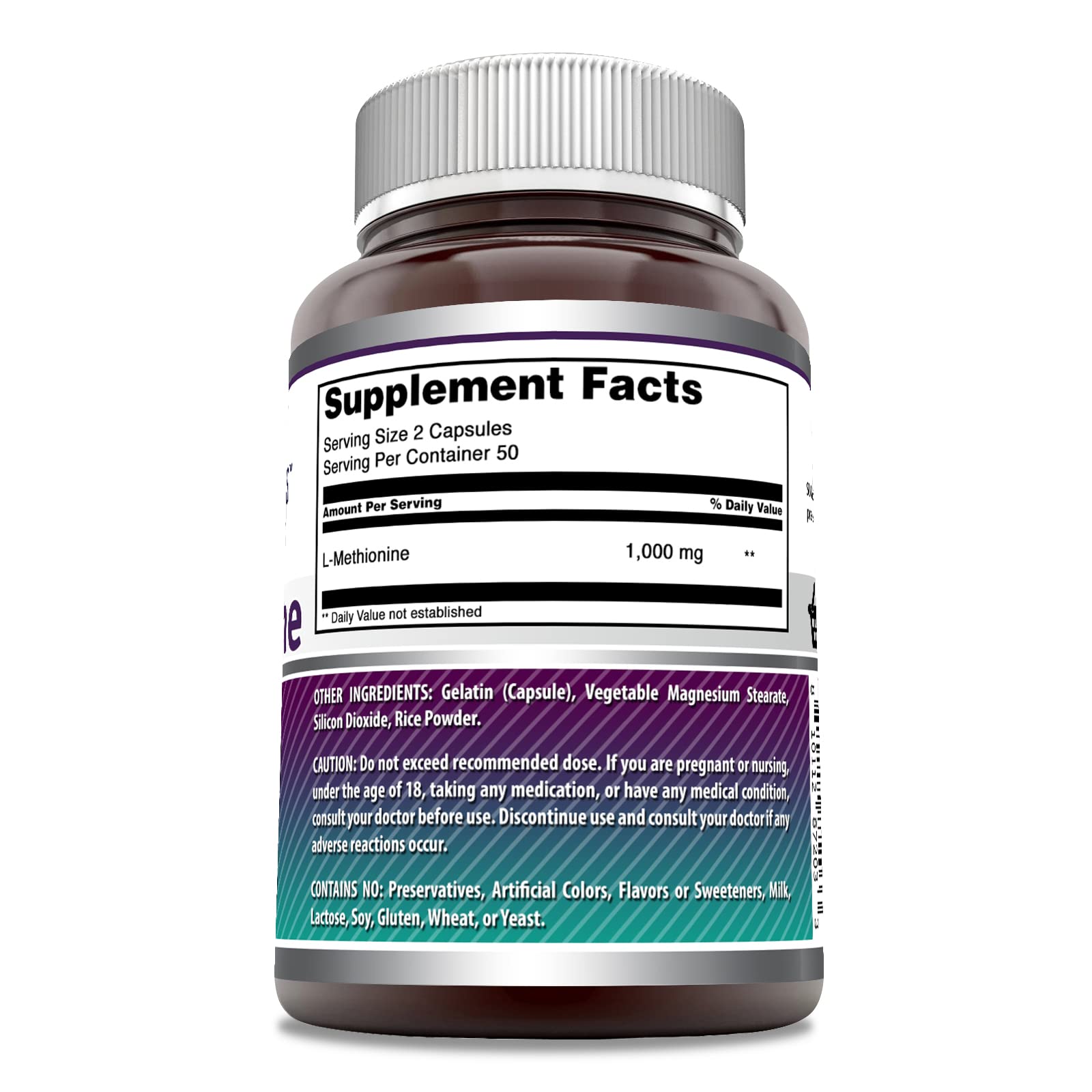 Amazing Nutrition L-Methionine 1000 Mg Supplement side view
