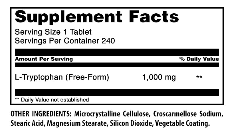 Amazing Nutrition L-Tryptophan 1000mg Tablets bottle side view