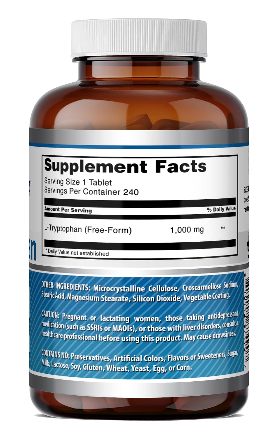 Amazing Nutrition L-Tryptophan 1000mg Tablets on a wooden table